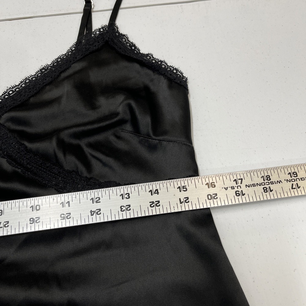 Black Satin Y2K Slip Dress Lace Trim Mini Size XS‎ Event Whimsigoth Fairy Grunge - Picture 9 of 11